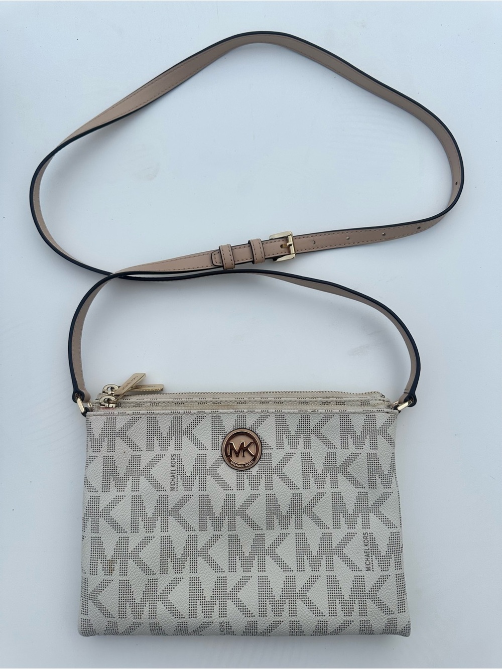 Michael Kors Tan and Cream MK Logo Crossbody Bag